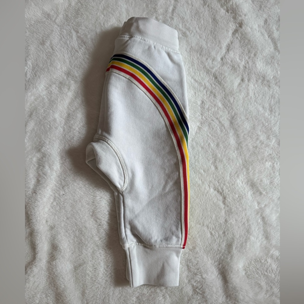 Hanna Andersson White Joggers with Rainbow Stripes